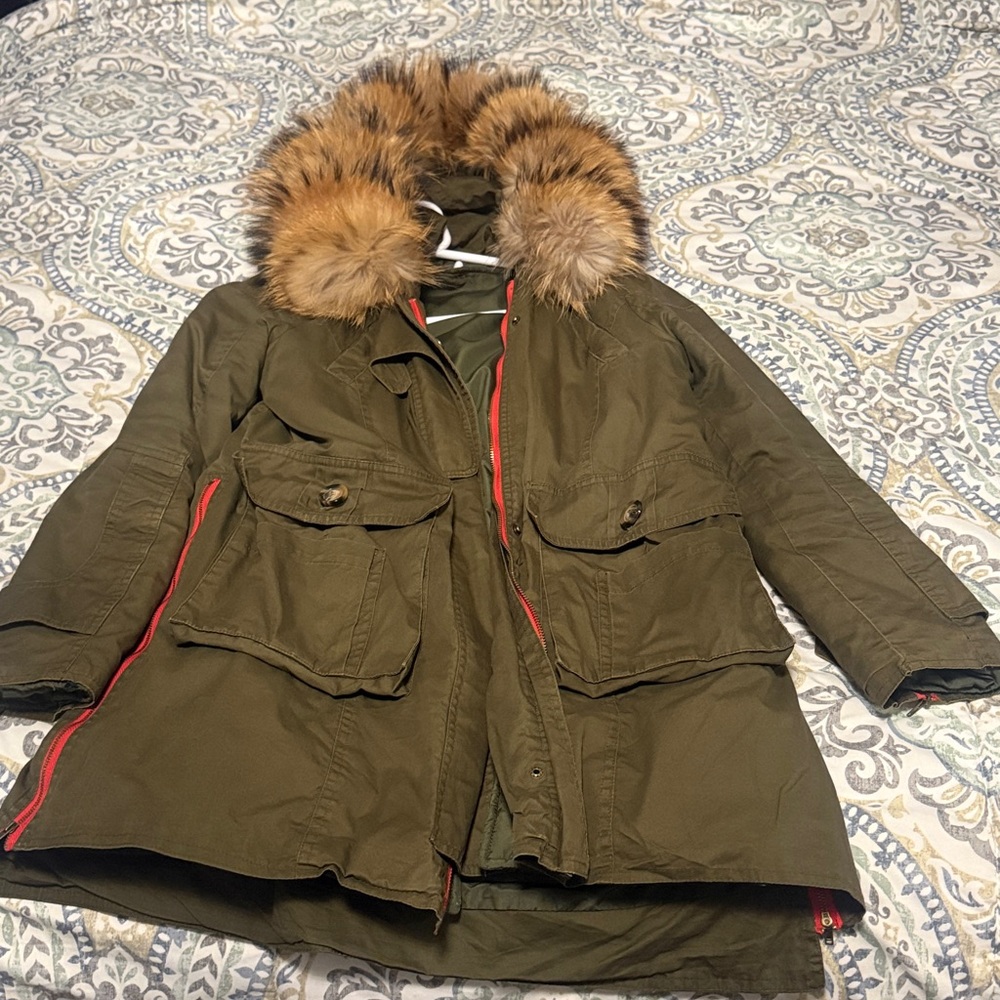 Olive Green Parka with gorgeous Fur Trim